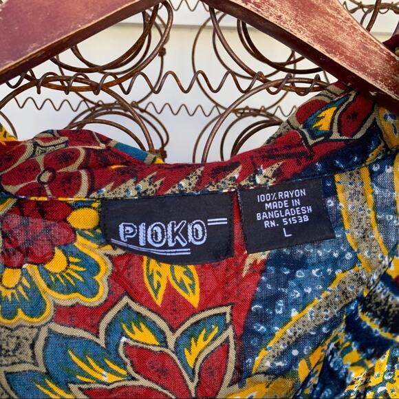 Vintage 90s Pioko abstract dark floral button down blouse LG - Picture 3 of 6